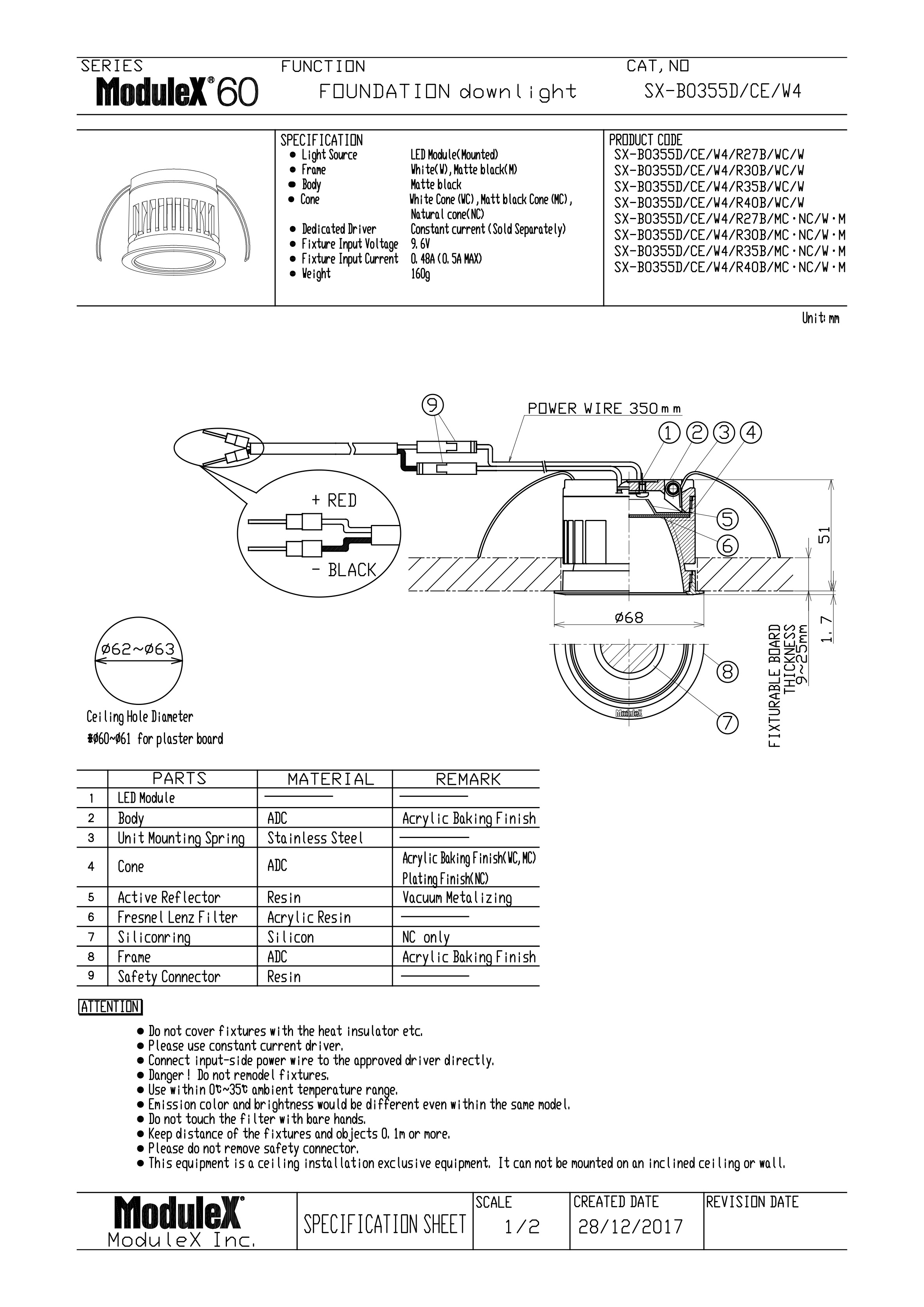 SX-B0355D/W4 Specification Sheet