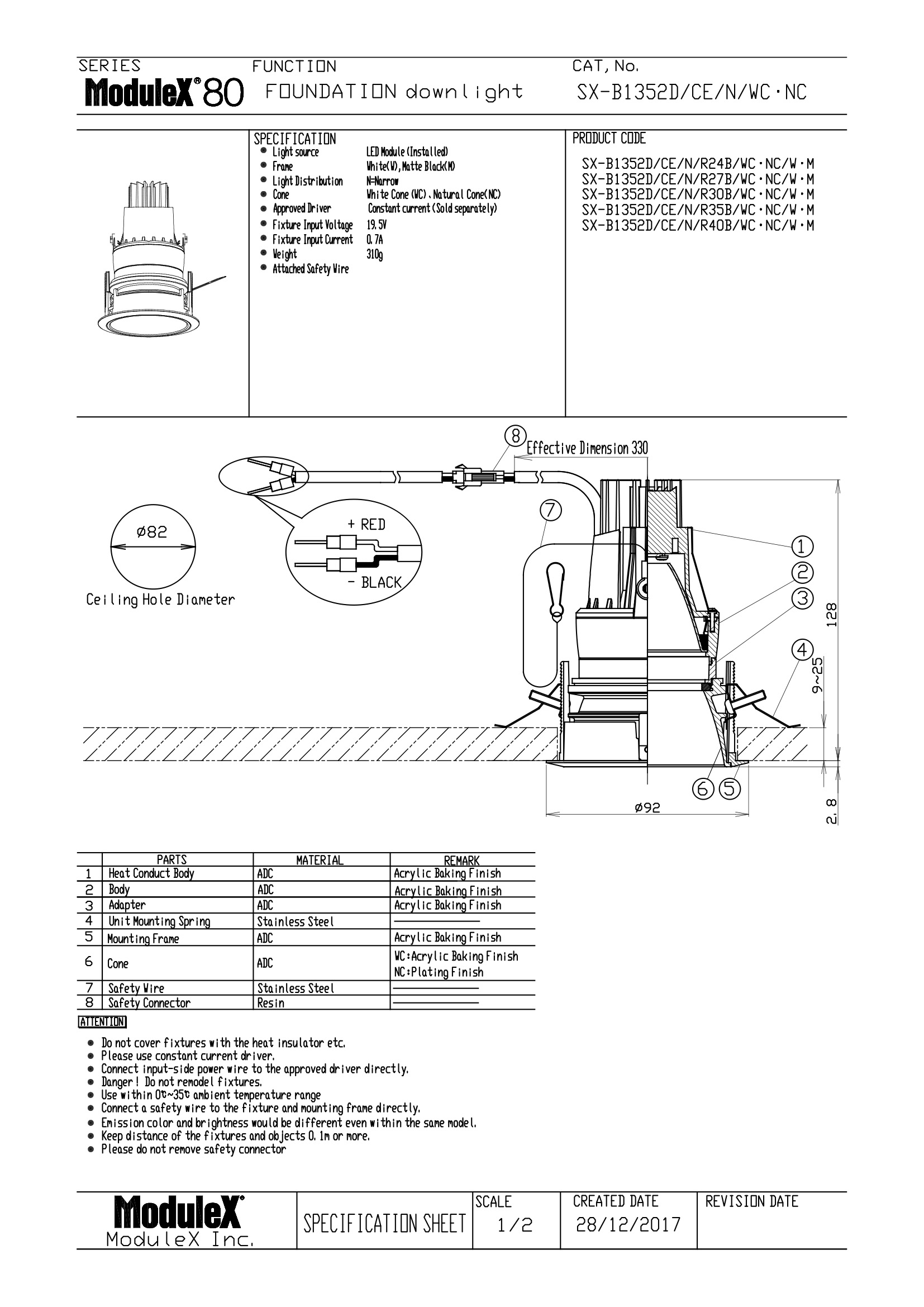 SX-B1352D Specification Sheet