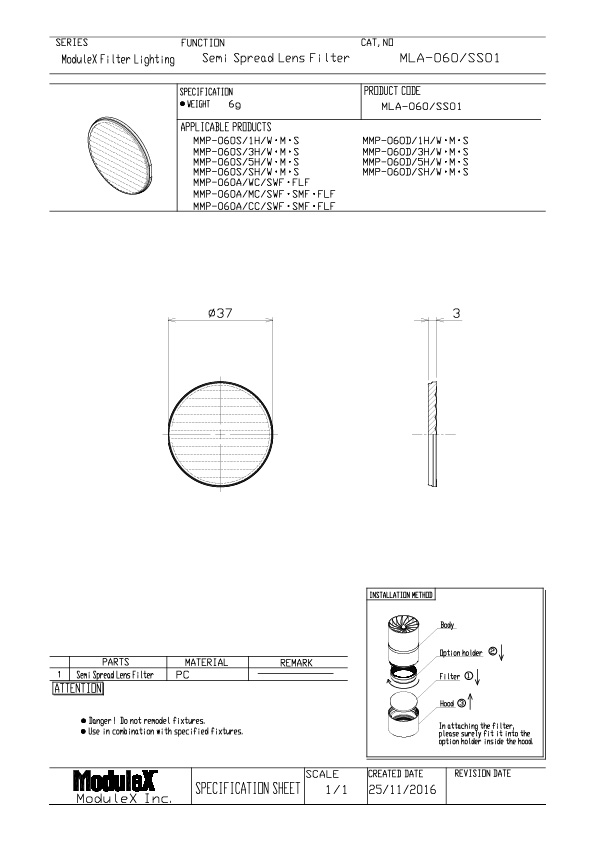 MLA-060/SS01 Specification Sheet