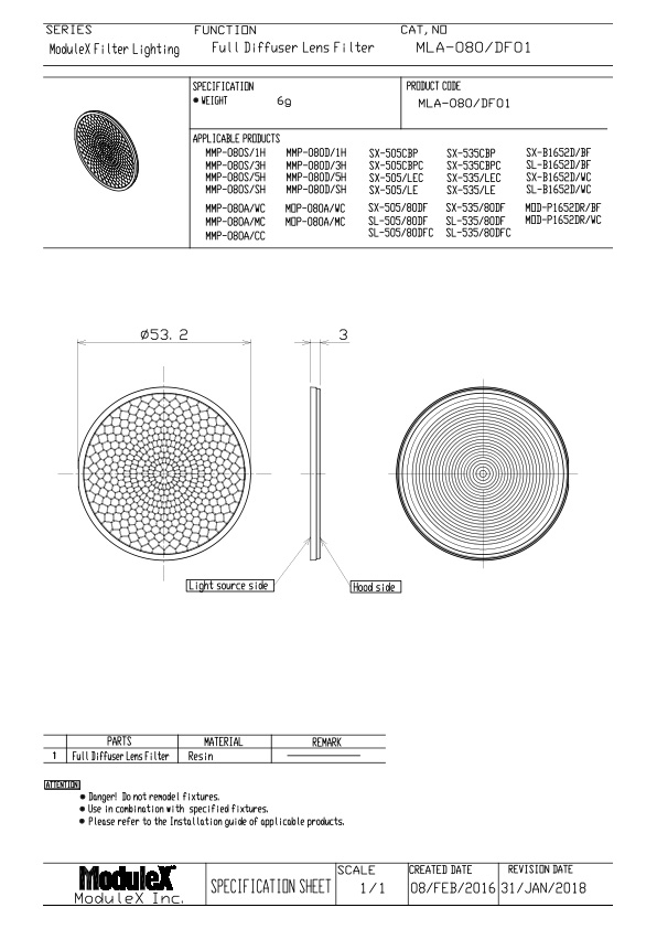 MLA-080/DF01 Specification Sheet