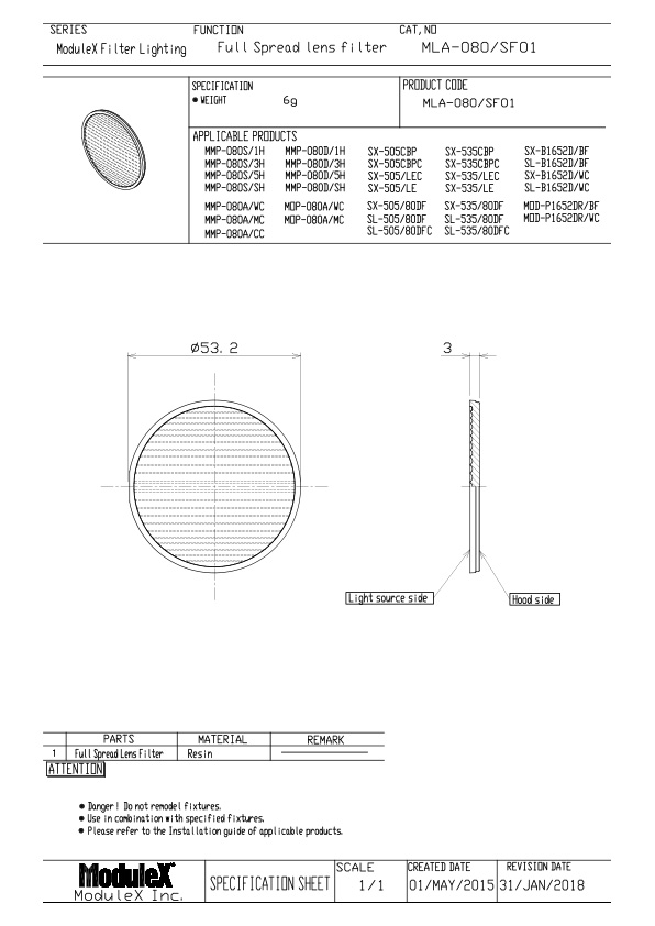 MLA-080/SF01 Specification Sheet