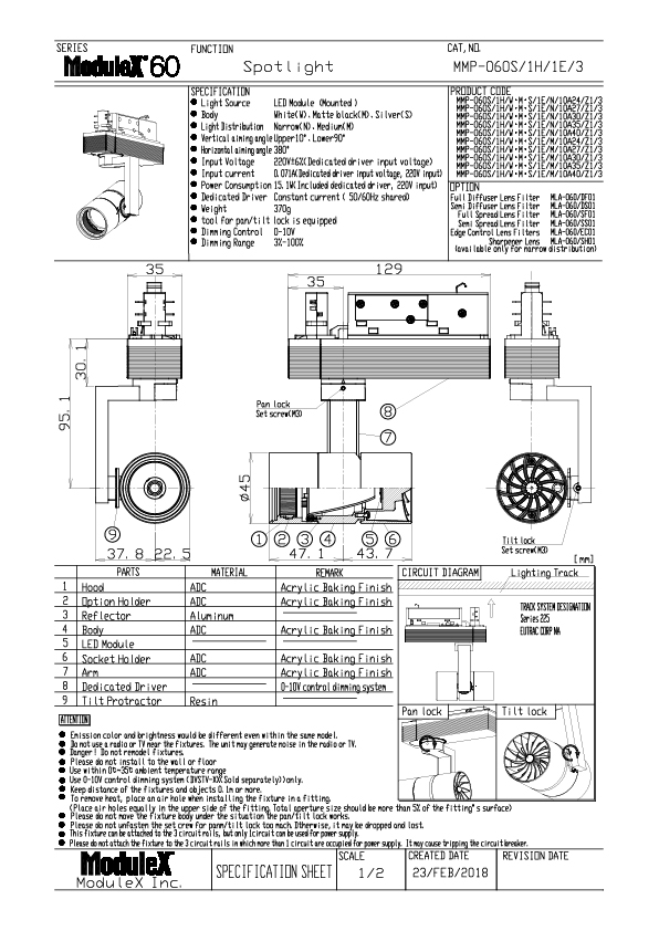 MMP-060S/1H Specification Sheet