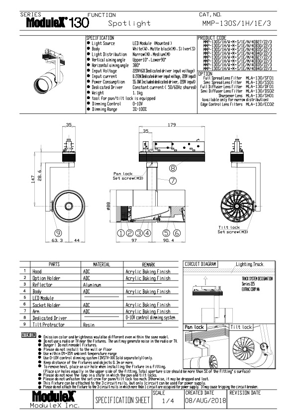 MMP-130S/1H Specification Sheet