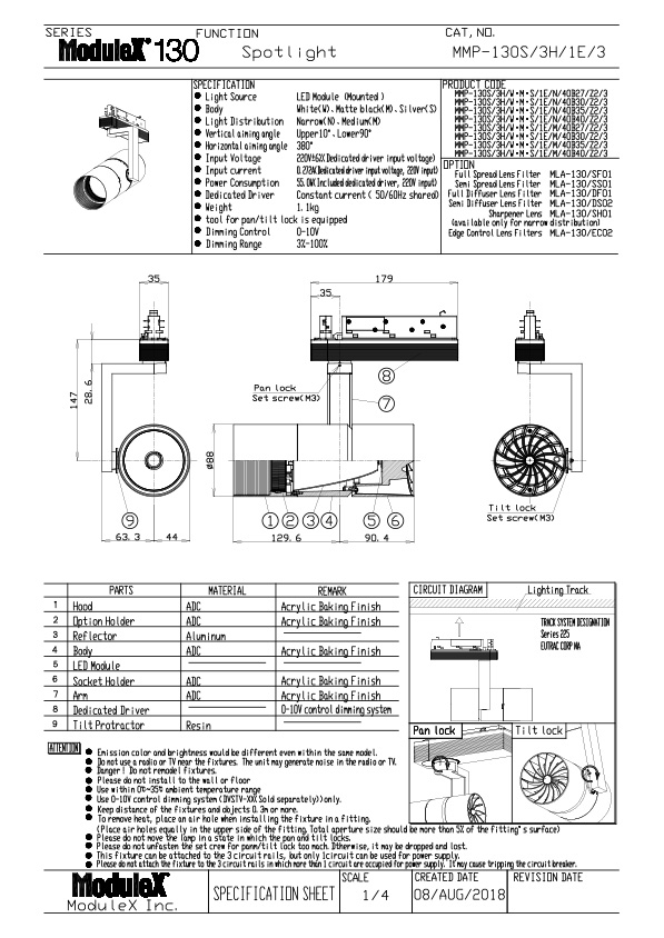 MMP-130S/3H Specification Sheet