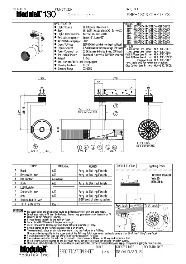 MMP-130S/5H Specification Sheet