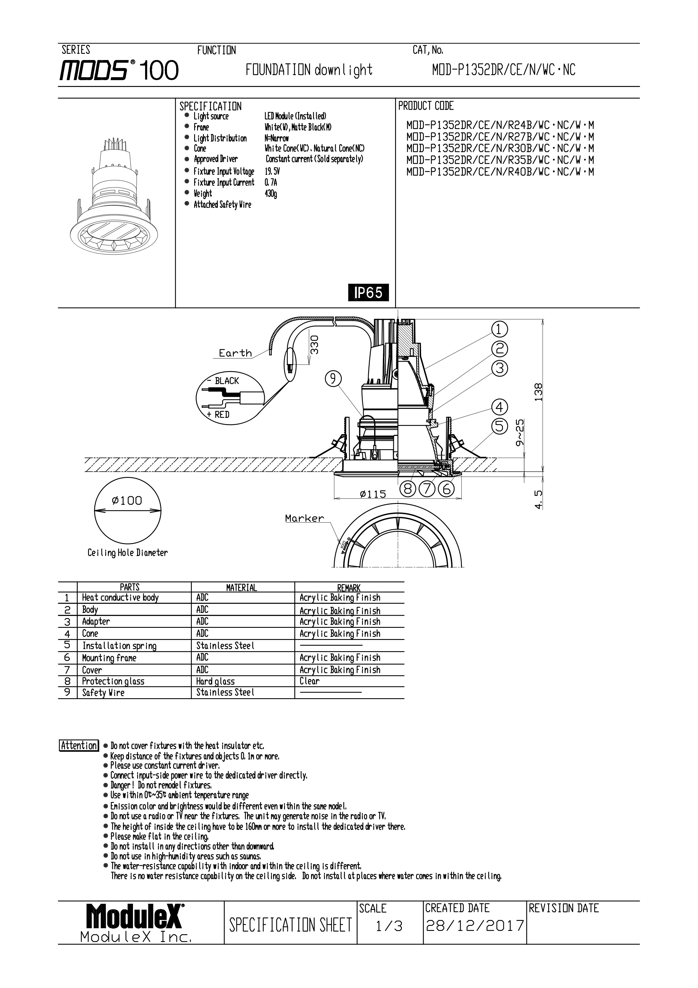 MOD-P1352DR Specification Sheet