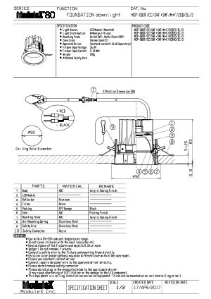MSP-080F/20B Specification Sheet