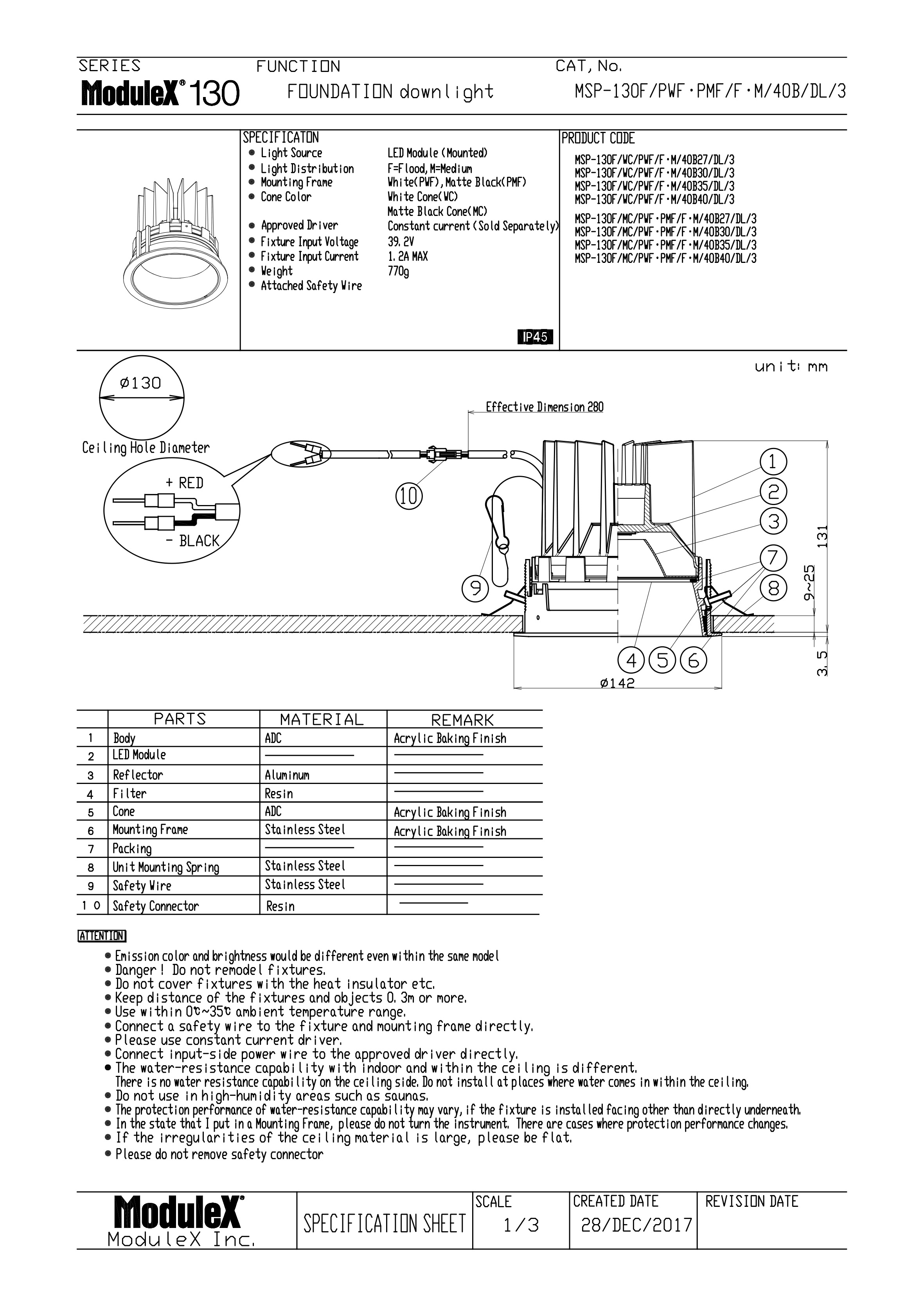 MSP-130F/P/40B Specification Sheet