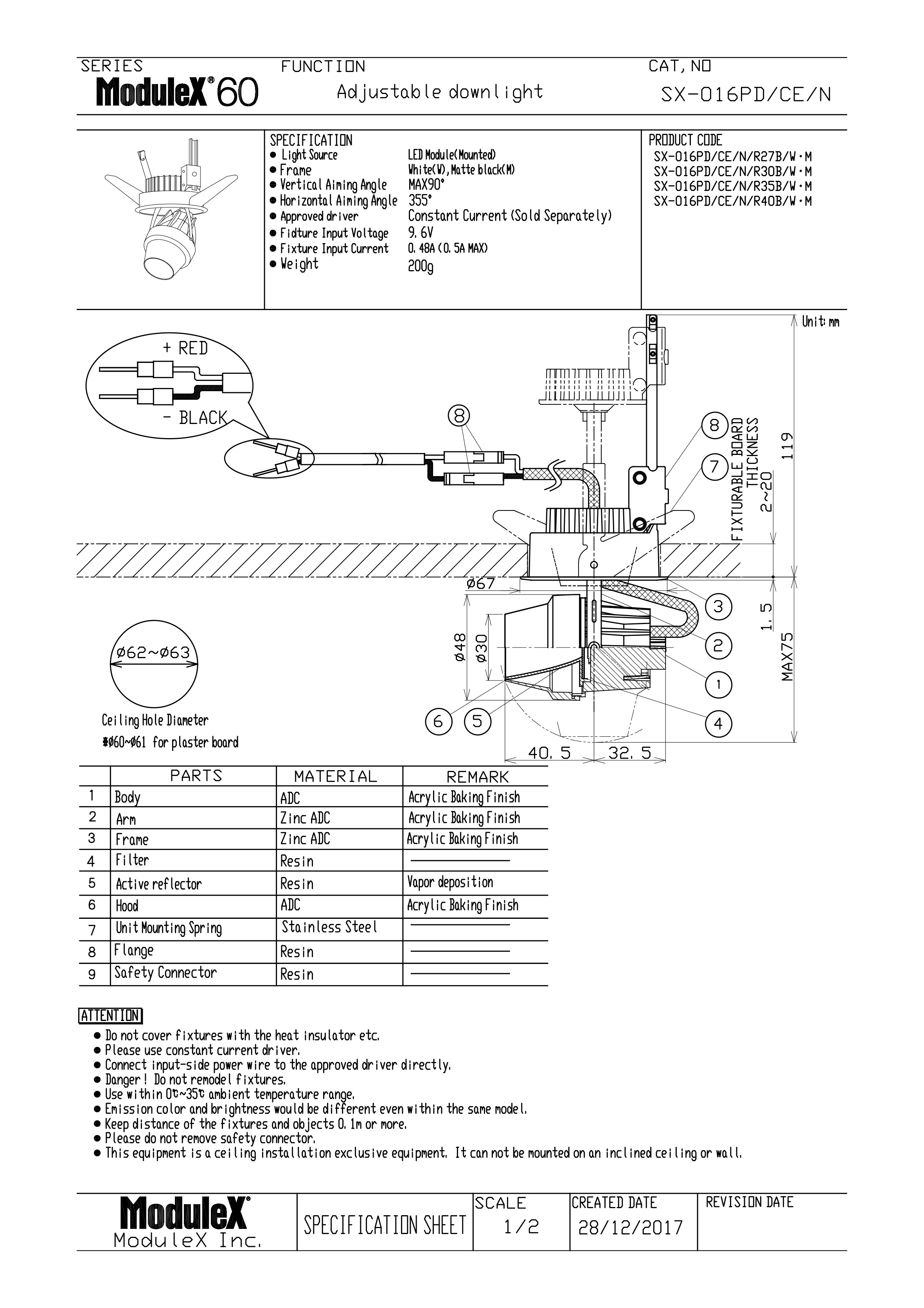 SX-016PD Specification Sheet