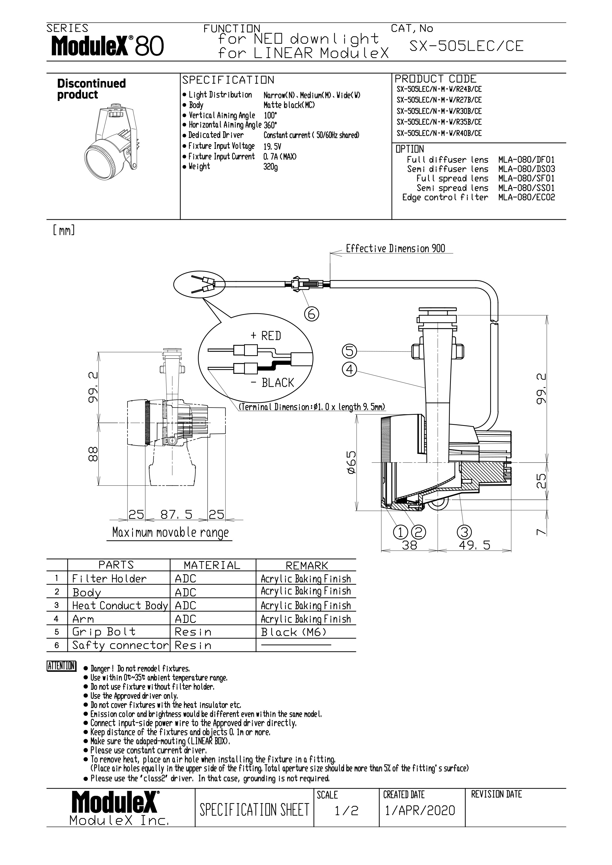 SX-505LEC Specification Sheet