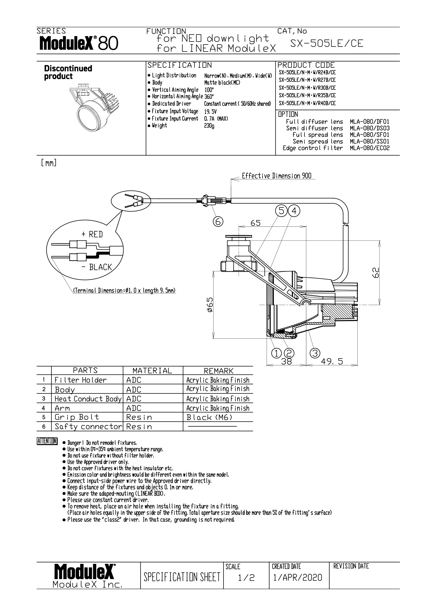 SX-505LE Specification Sheet