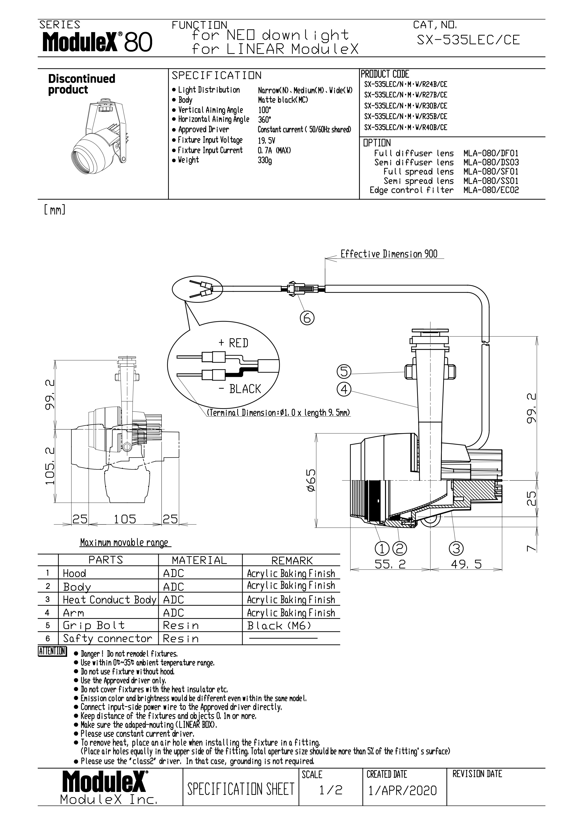 SX-535LEC Specification Sheet