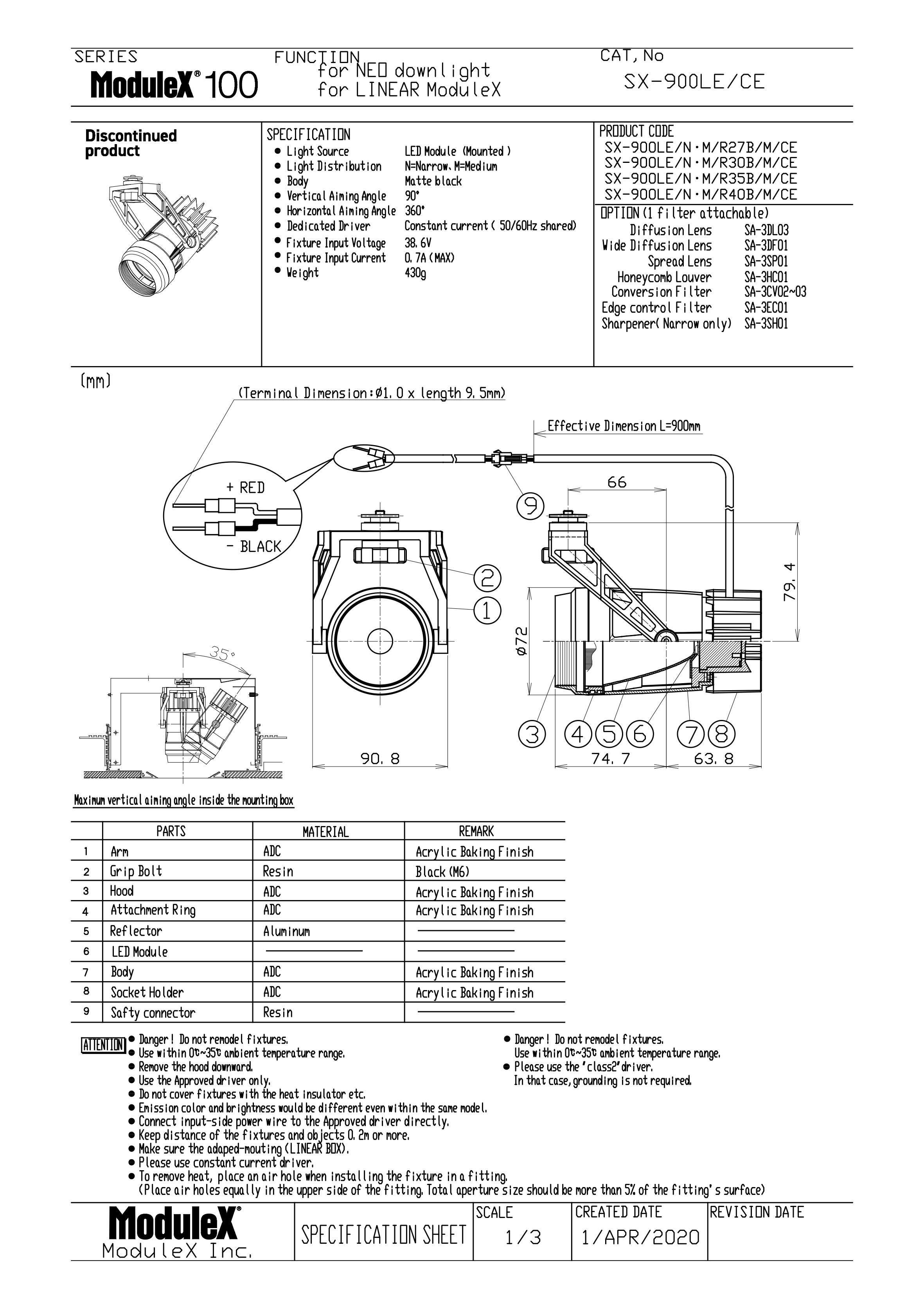 SX-900LE Specification Sheet