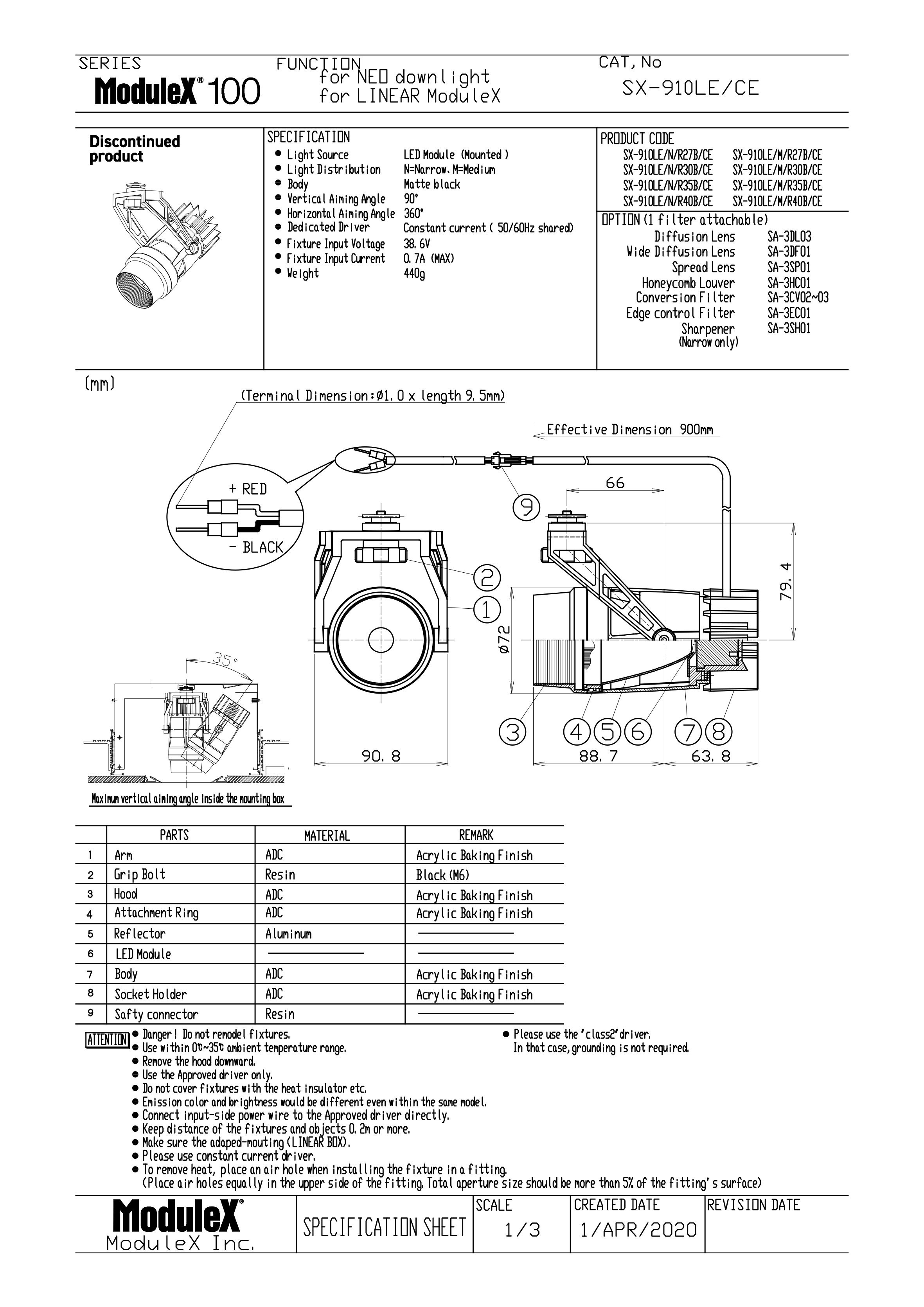 SX-910LE Specification Sheet