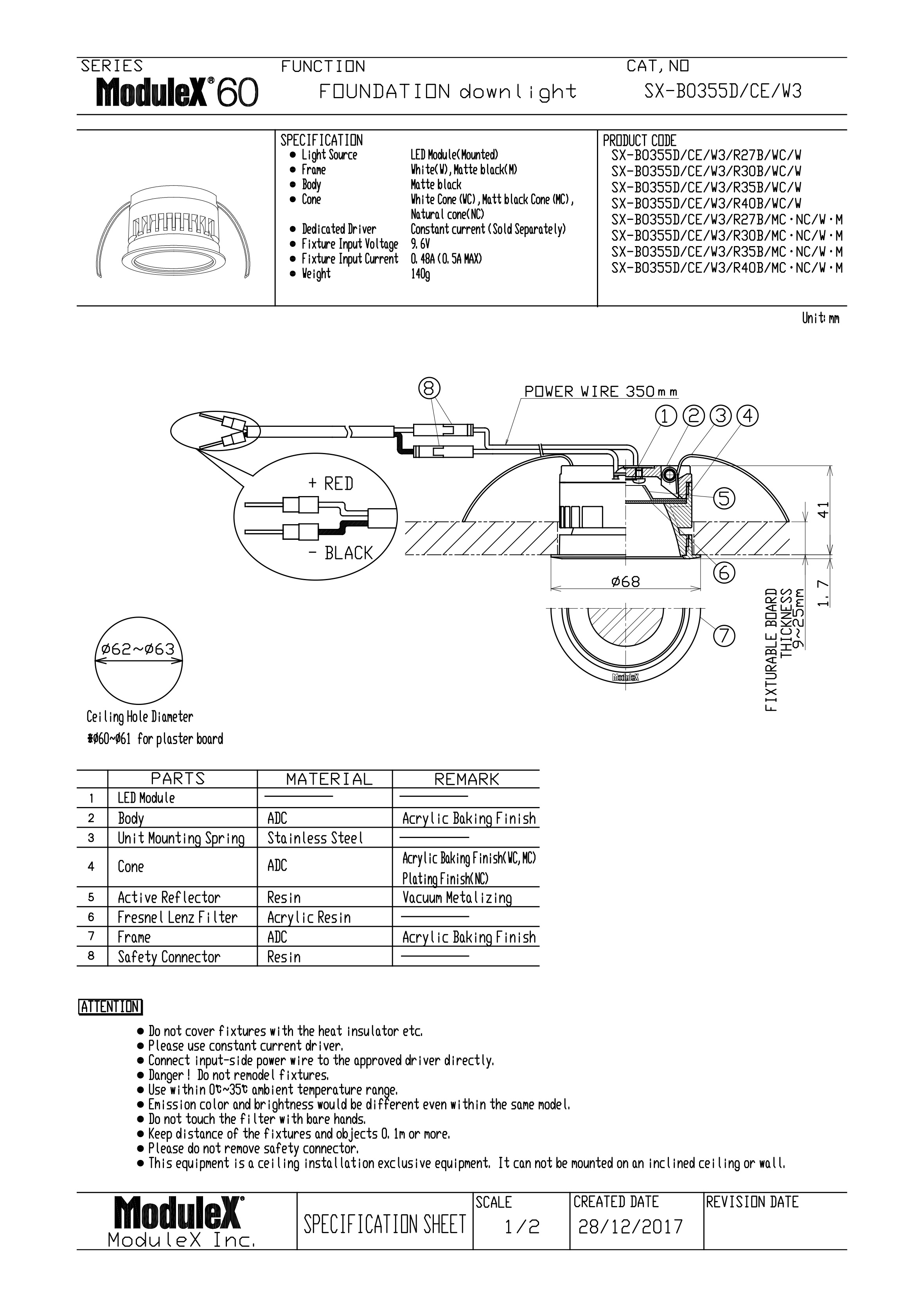 SX-B0355D/W3 Specification Sheet