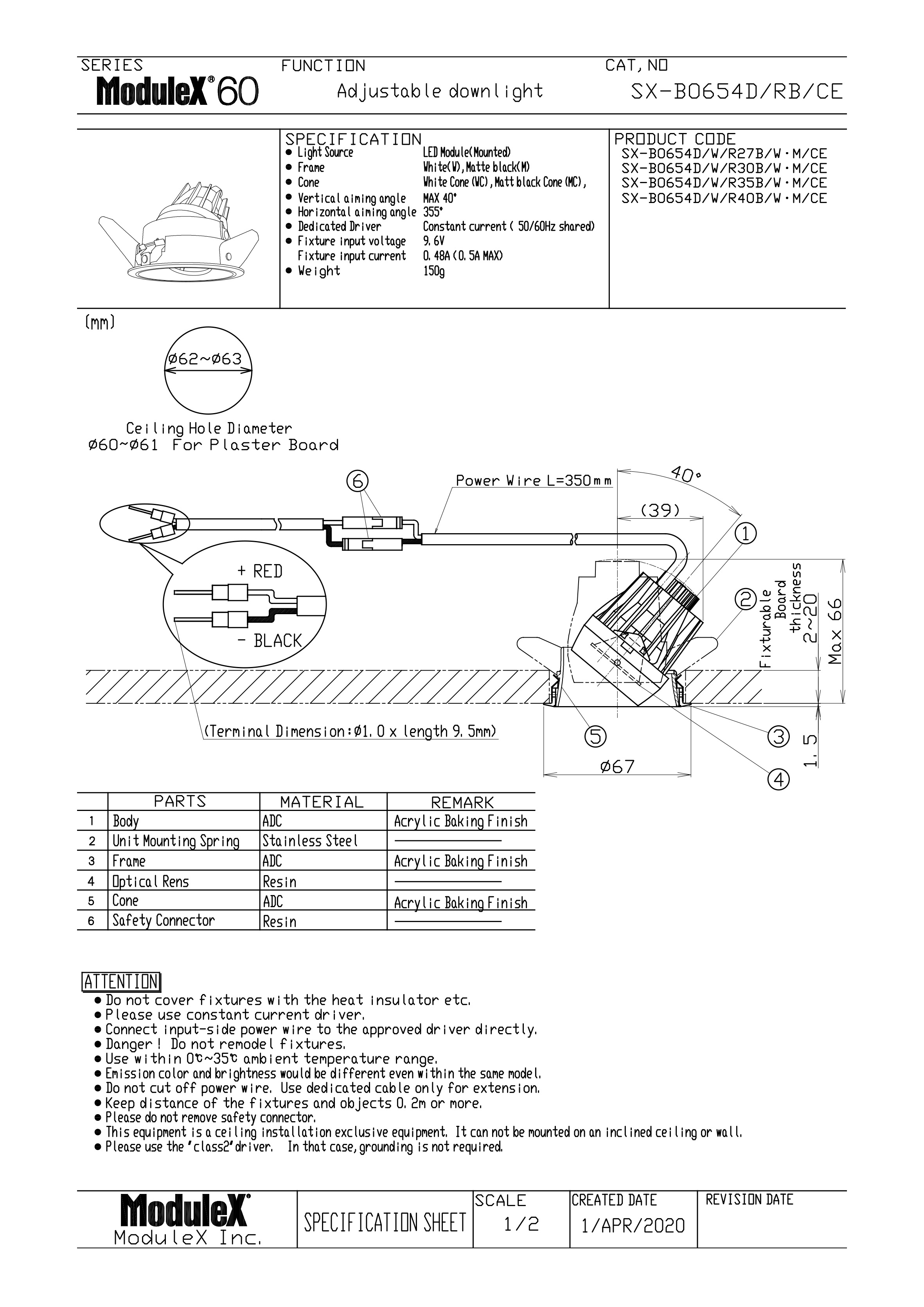 SX-B0654D Specification Sheet
